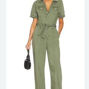 PAIGE Olive Green Brooklyn Belted Jumpsuit